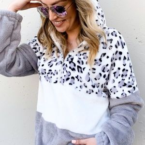 BOUTIQUE Leopard print Sherpa fluffy hoodie